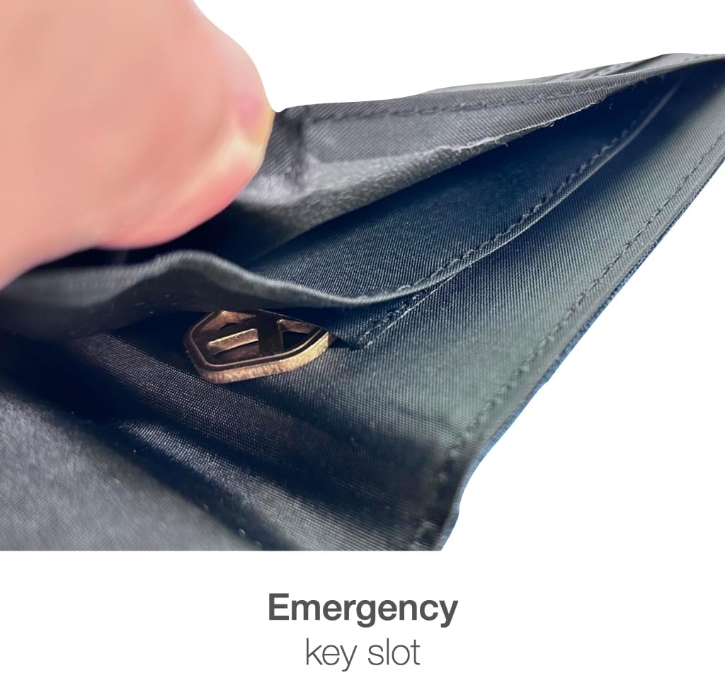 Cartera plegable de tamaño completo con bloqueo RFID con 8 ranuras, 1 bolsillo para llaves, divisor de efectivo y ventana de identificación grande, viene con caja de regalo ecológica, Negro