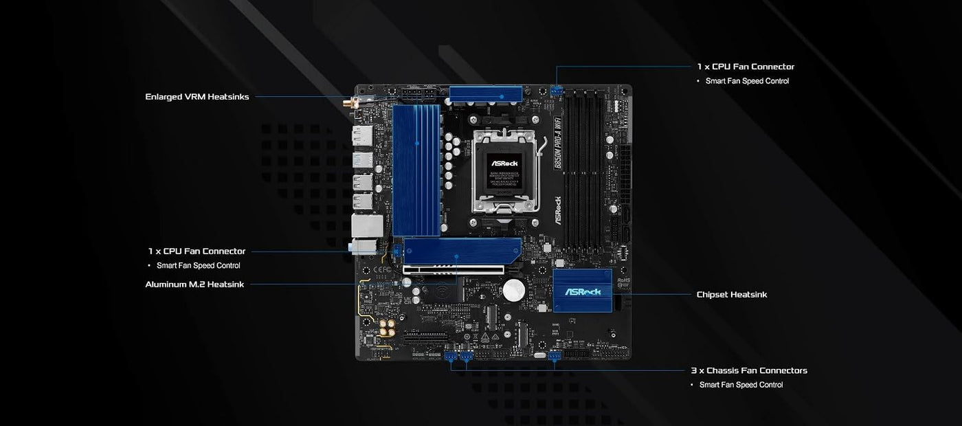 ASRock AMD B850M Pro A WiFi 6E Socket AM5 Ryzen Serie 9000\/8000\/7...