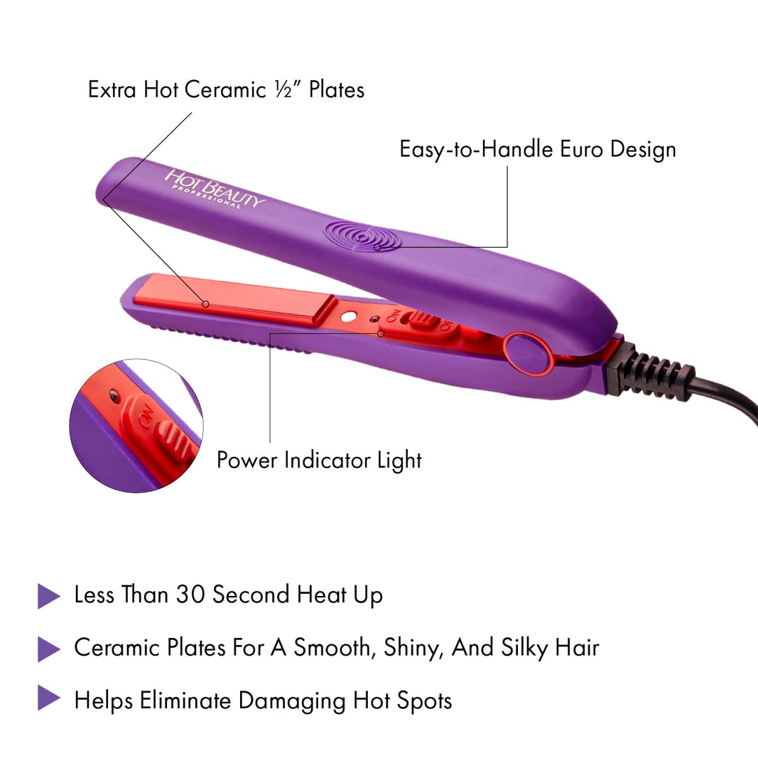 Hot Beauty Mini plancha plana profesional de cerámica de 1\/2 pulga...