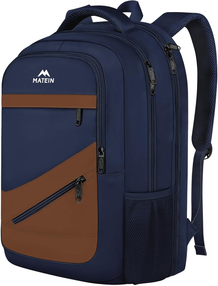MATEIN Mochila para laptop, azul oscuro, marrón., 17 pulg., Mochila...