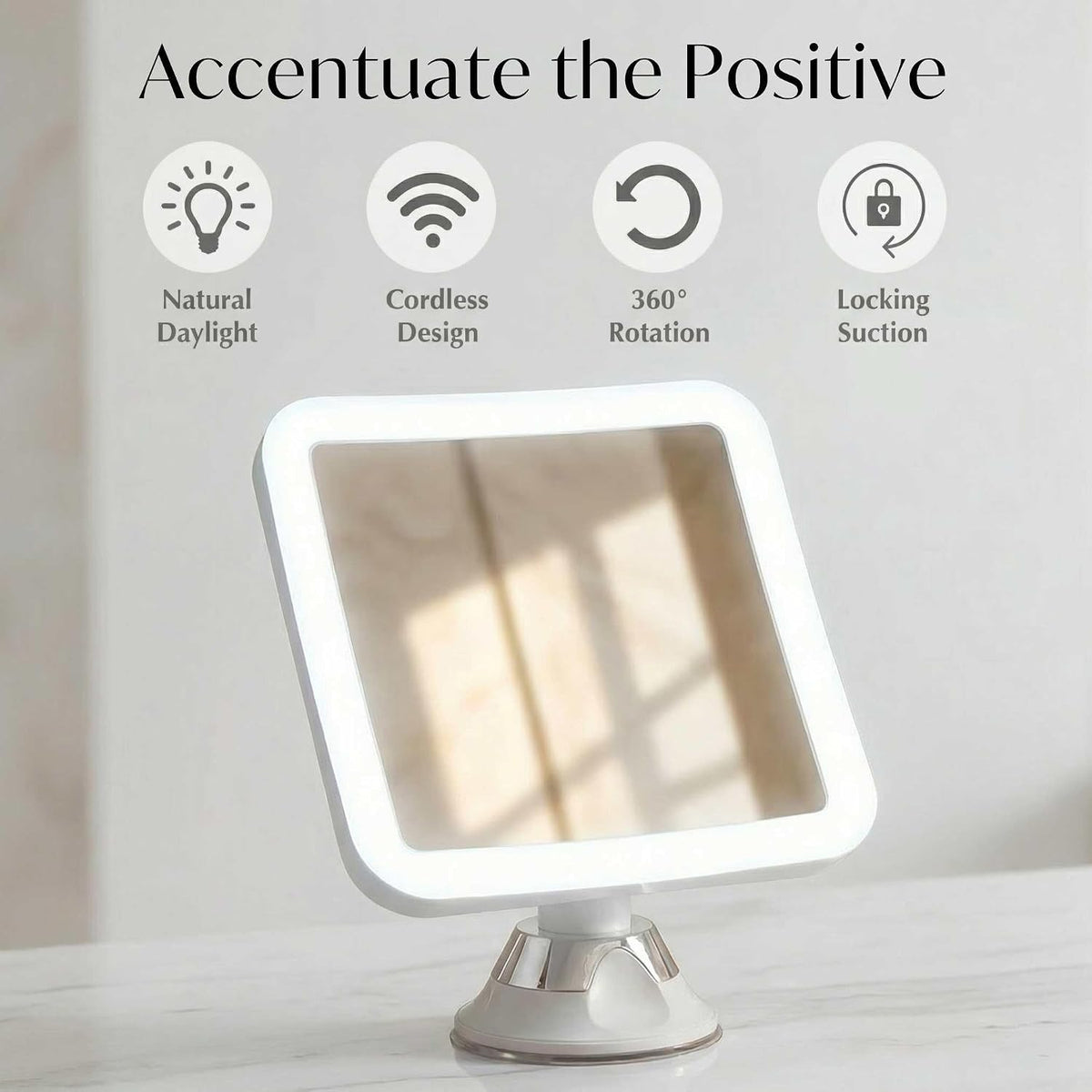 Espejo de aumento Fancii 10 x para maquillaje, con luz LED, espejo cosmético de viaje, compacto, inalámbrico, succión de bloqueo, 6.5 pulgadas, rotación 360 grados, espejo baño iluminado portátil (cuadrado)