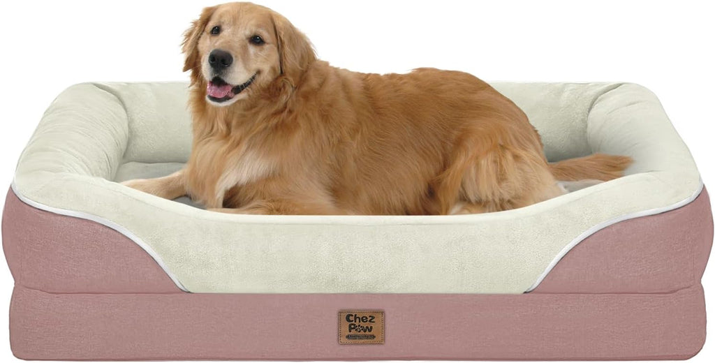 Cama ortopédica impermeable para perros de tamaño grande, rosa