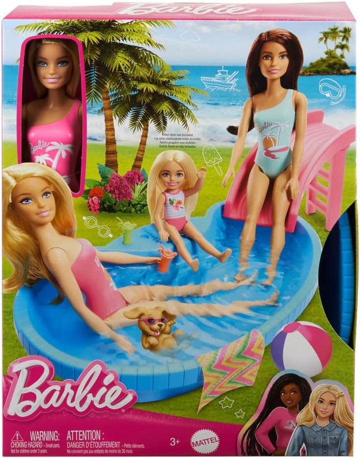 Muñeca Barbie y set de juego con piscina, rubia en traje de baño de...