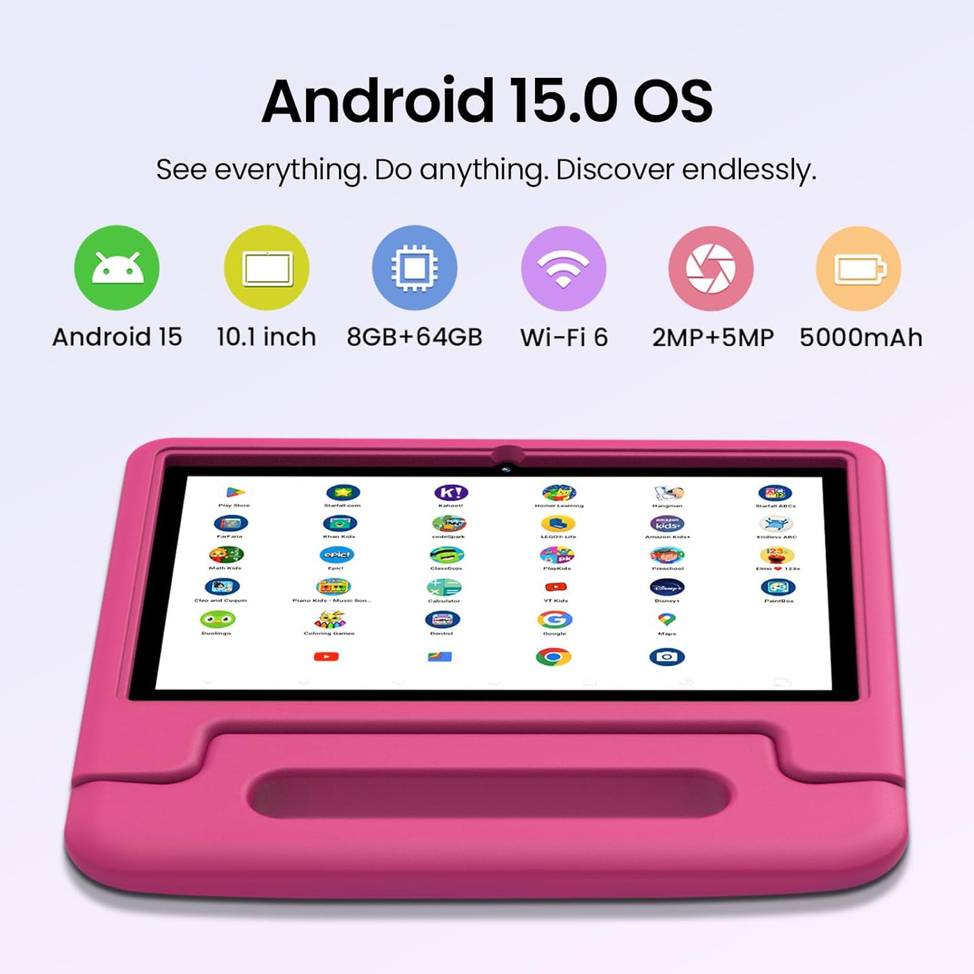 ApoloSignage 2025 Android 15 Tablet para niños, pantalla HD de 10 p...