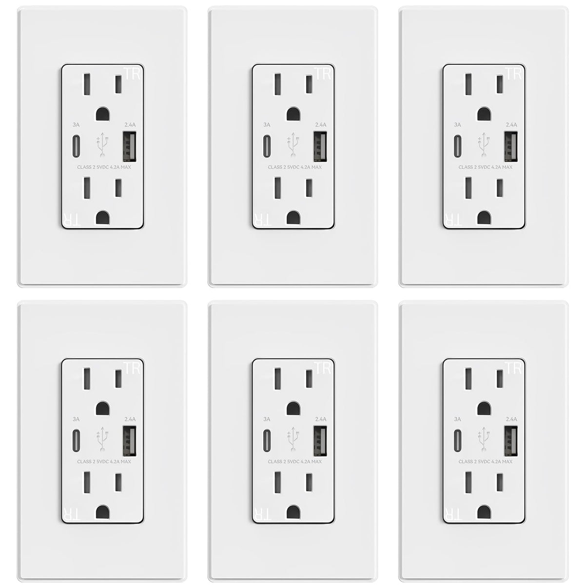 ELEGRP Tomacorrientes USB, toma de pared de 15 amperios con puertos USB, receptáculos de salida USB de 21 W con puertos tipo A y tipo C, receptáculo resistente a manipulaciones, placa de pared