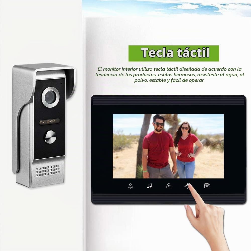 Video Intercom System, Monitor de 7 Pulgadas Conectado por cable, Kit de Puerta con Timbre y Cámara
