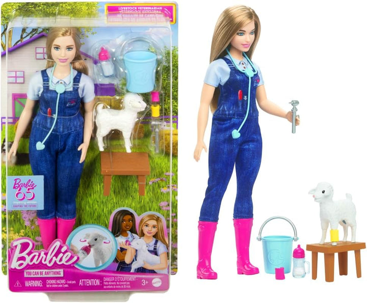 Muñeca de 65 aniversario de Barbie y 10 accesorios, juego de veteri...
