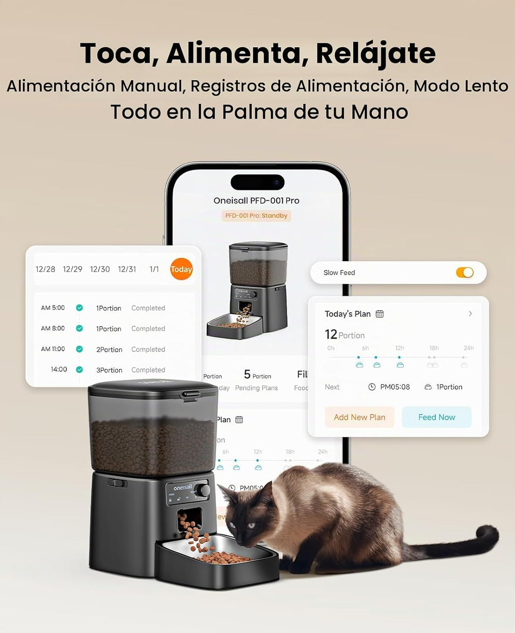 oneisall Alimentador automático para gatos 2.4 GHz Wi-Fi, 3.5L/15 tazas