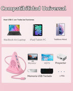 Hub USB C rosa, adaptador multipuerto USB C 8 en 1 con HDMI 4K a 60Hz, carga de energía de 100 W, tipo C de 5 Gbps, 3 USB-A 3.0, ranuras SD/TF e iluminación RGB, concentrador tipo C rosa para MacBook, iPhone17, iPad, XPS (árbol)