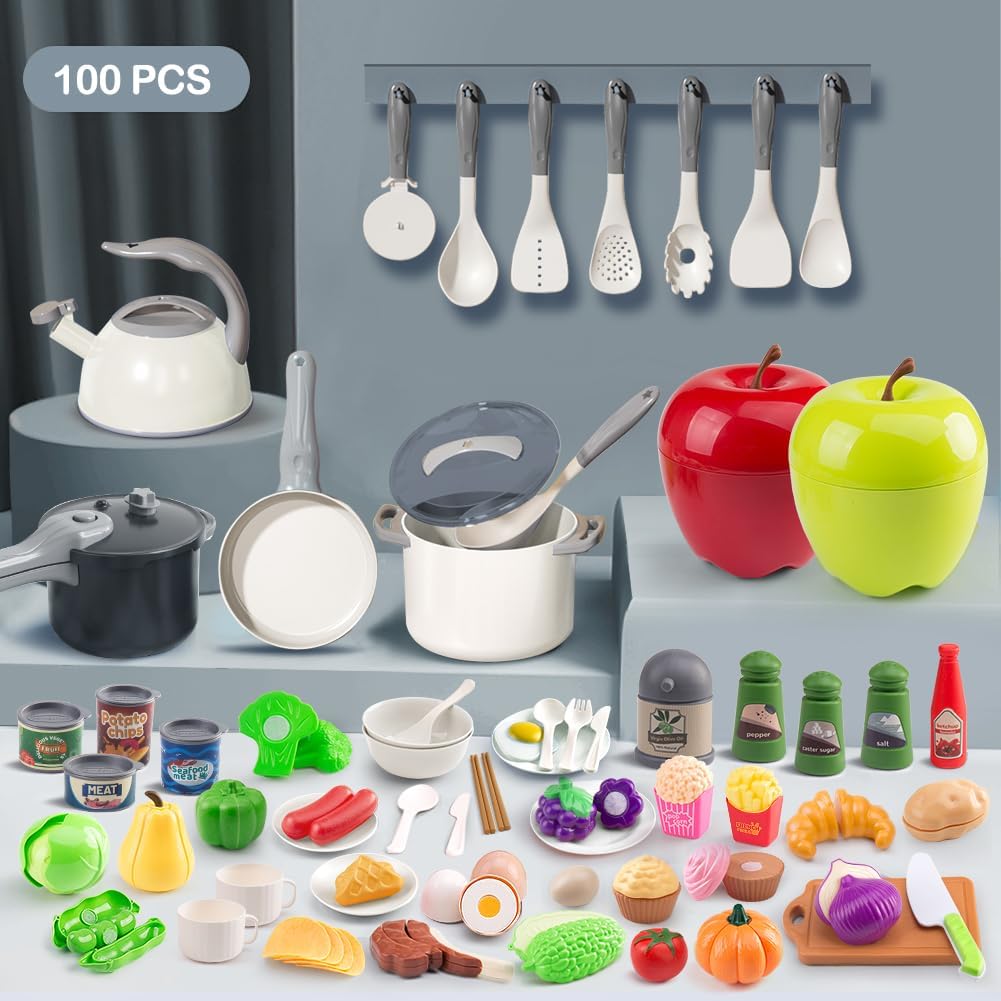 Juego de cocina de 100 piezas, ollas de juego de simulación para ni...