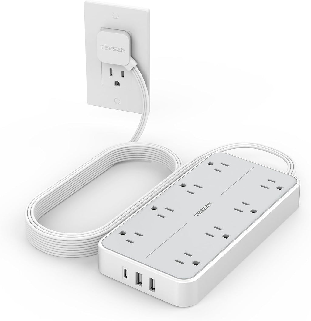 TESSAN - Protector contra sobretensiones, cable de extensión de enchufe plano de 10 pies