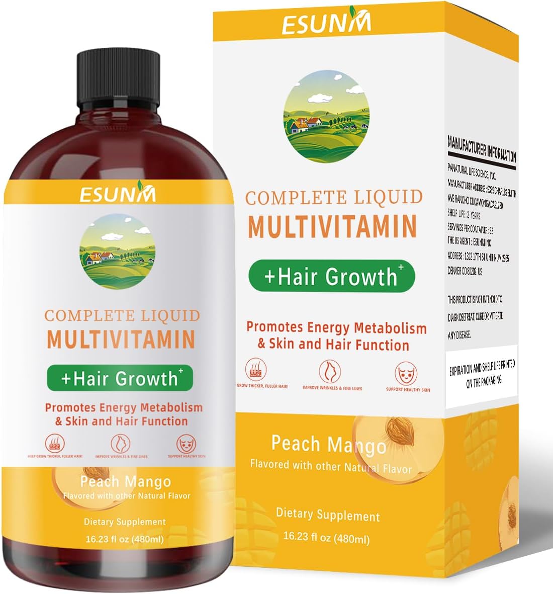 Multivitamínico líquido completo + crecimiento del cabello, promuev...