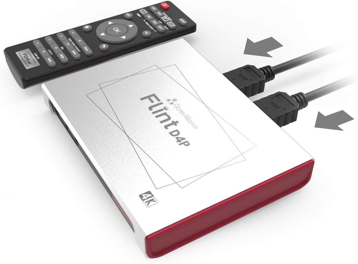 Flint D4P, dispositivo de superposición de video dual 4K independiente y mezcla de audio. Captura de videojuegos de 1080p@60fps. Control remoto, UVC y tipo C.