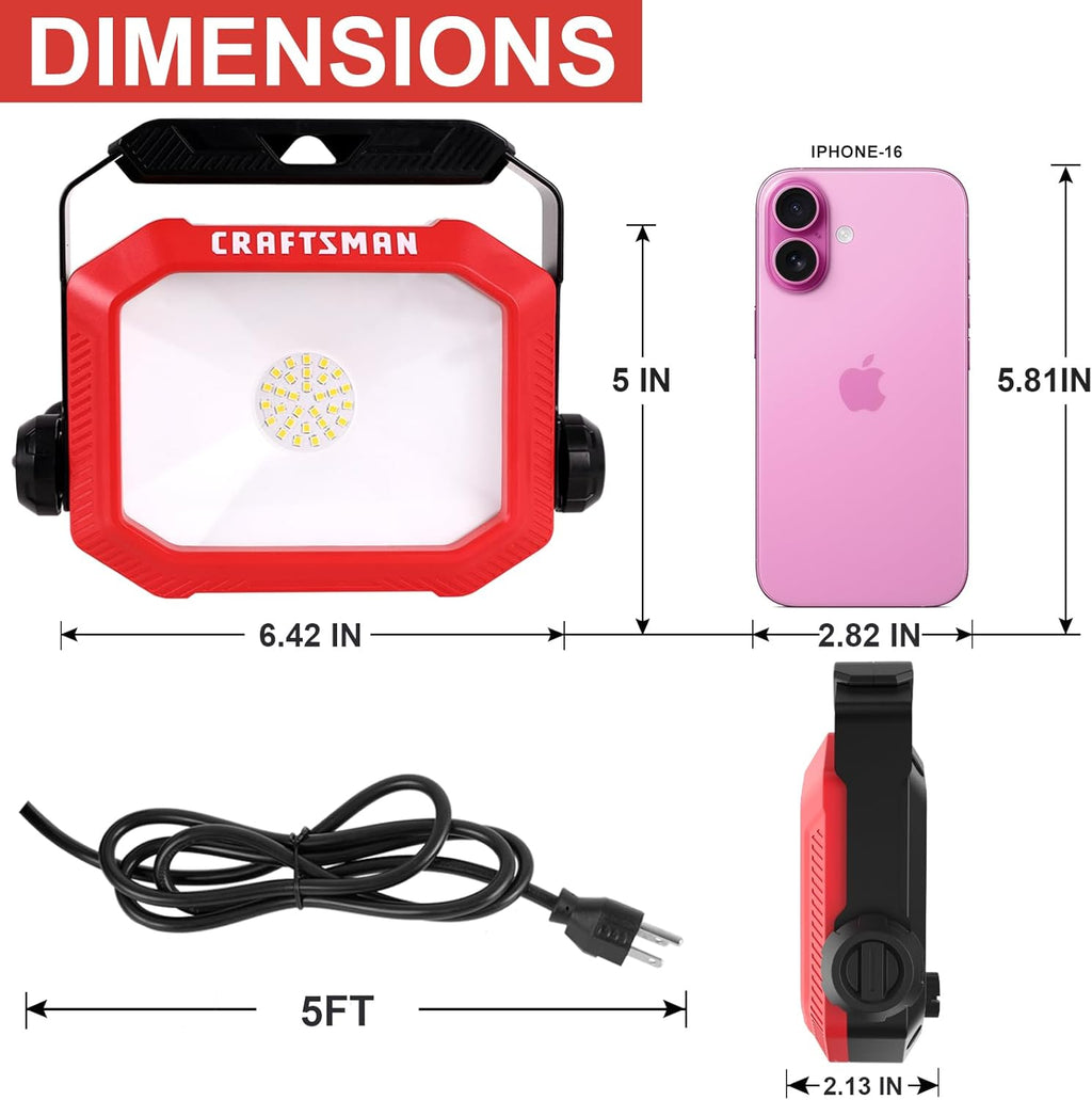 Lámpara CRAFTSMAN - Luz de trabajo portátil LED blanca fría de 2500 lúmenes (1