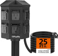 Tira de alimentación para exteriores resistente a la intemperie, cable de extensión de 25 pies con estaca, 6 tomas de tierra para decoraciones de Halloween y Navidad, 15A/1875W