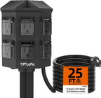 Tira de alimentación para exteriores resistente a la intemperie, cable de extensión de 25 pies con estaca, 6 tomas de tierra para decoraciones de Halloween y Navidad, 15A/1875W