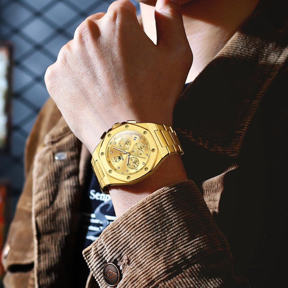 OLEVS Reloj para hombre Big Face Acero inoxidable Impermeable Luminoso Diamante