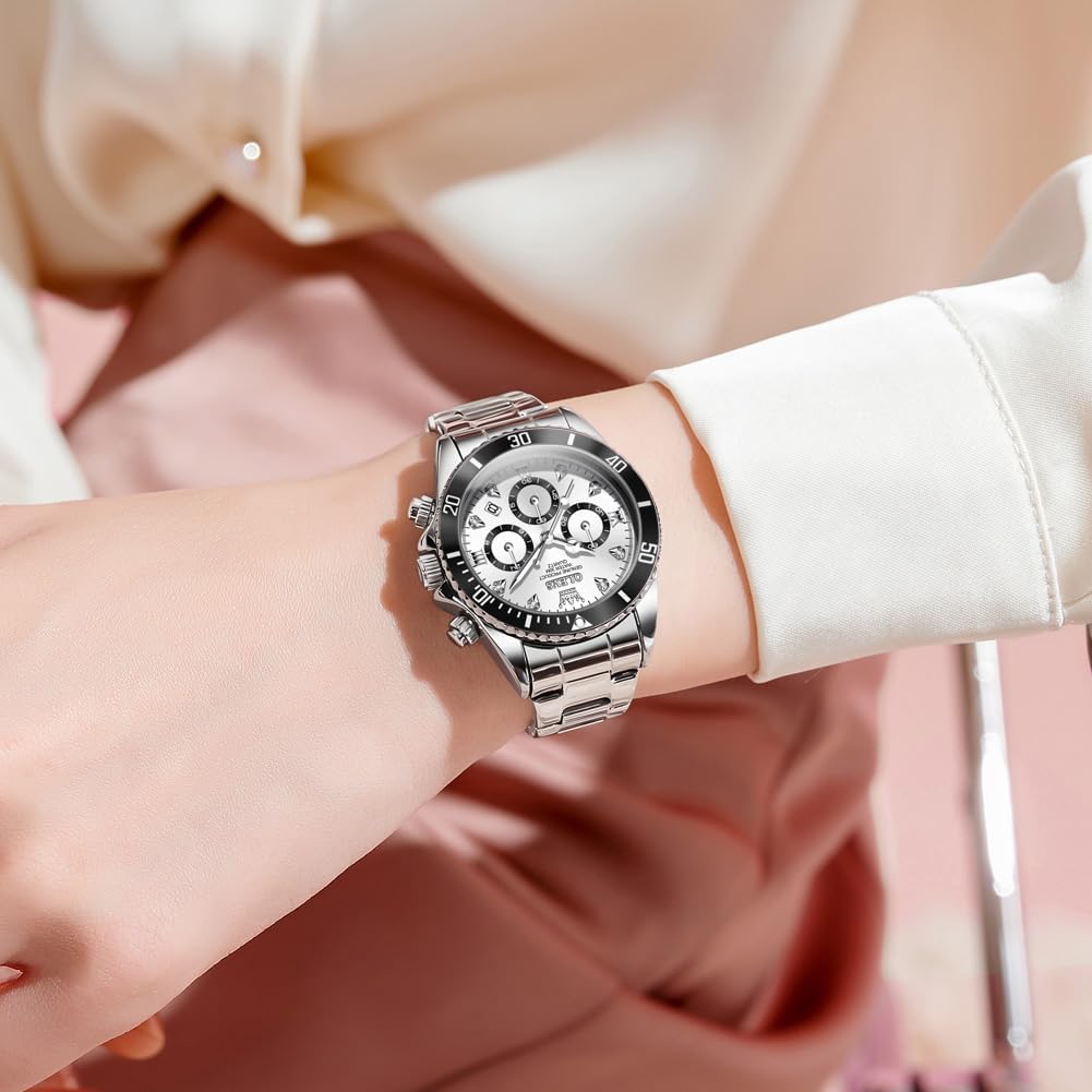 OLEVS Mujer Relojes Analógicos de Diamante de Cuarzo con Correa de Acero Inoxidable y Cronógrafo