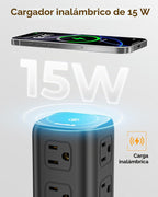Regleta de alimentación con 12 tomas, 4 USB (1 USB C), cable de extensión de 6.5 pies con múltiples tomas, estación de carga, torre de regleta de alimentación, suministros de escritorio de oficina en