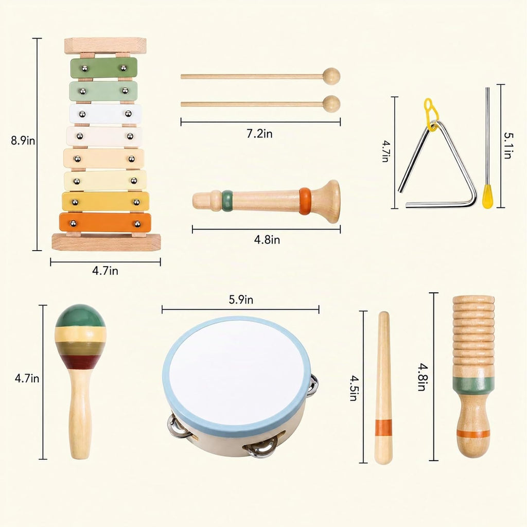 Instrumentos musicales de madera, juego de percusión Montessori de 12