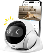 AEZ Cámara para mascotas 1080P HD lente gato/perro, robot de cámara movible para interiores con recarga automática, audio de 2 vías, robot parpadeante con visión nocturna, control inteligente de