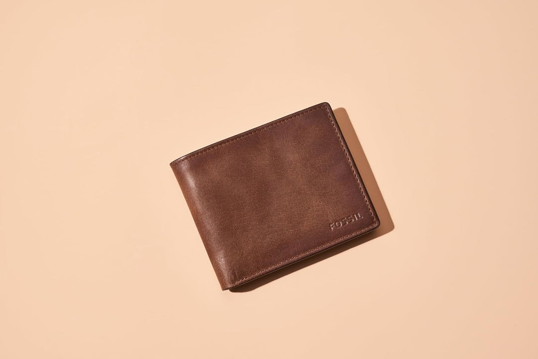 Cartera Fossil para hombre, de piel, plegable, con bloqueo RFID y v...
