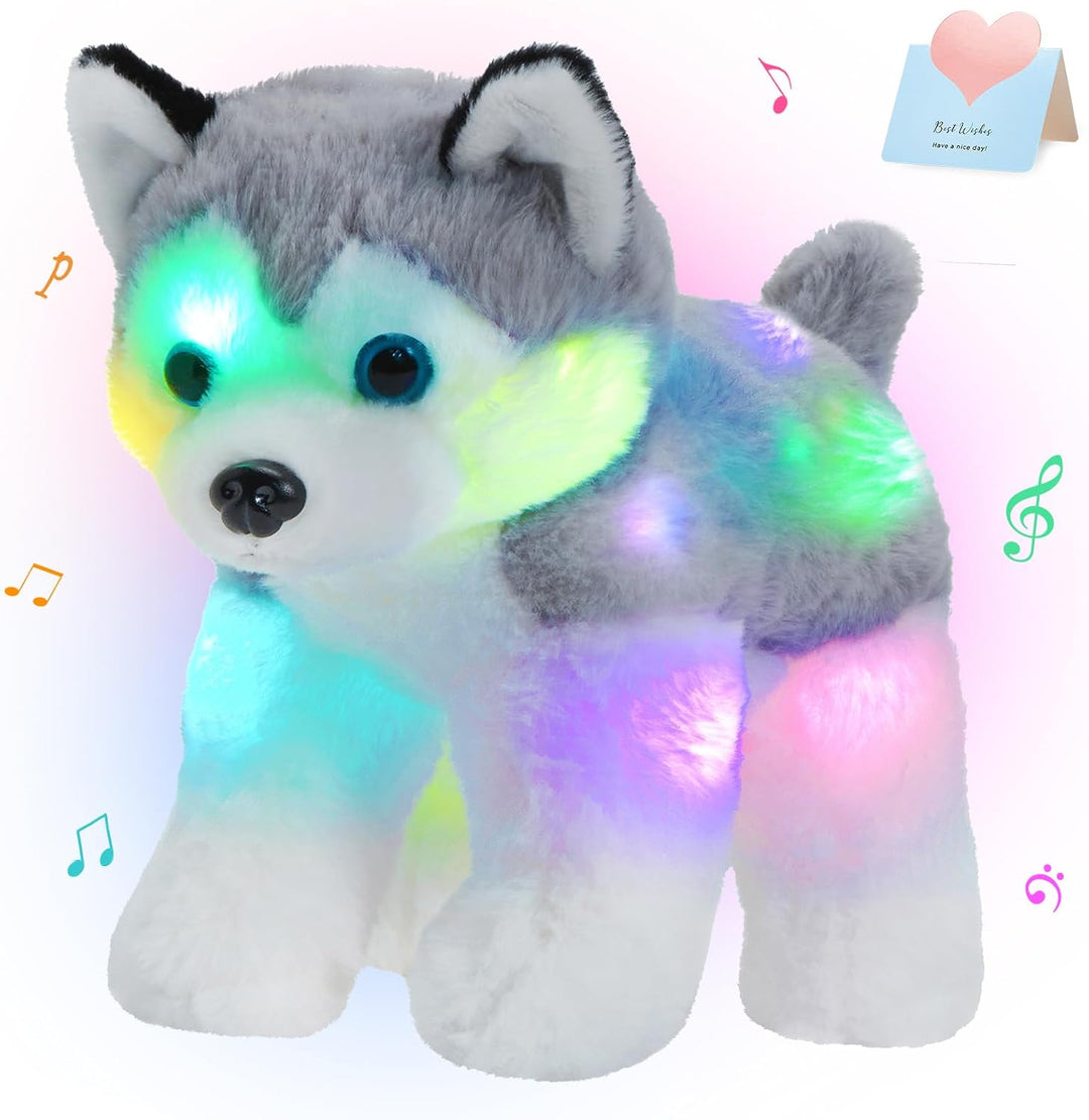 BSTAOFY Cachorro de husky de peluche musical de 12'' con lu...
