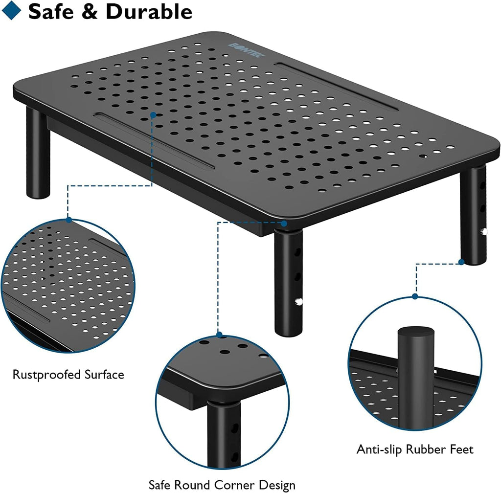 BONTEC Paquete de 4 soportes elevadores ajustables para monitor con cajón, soporta 44 libras