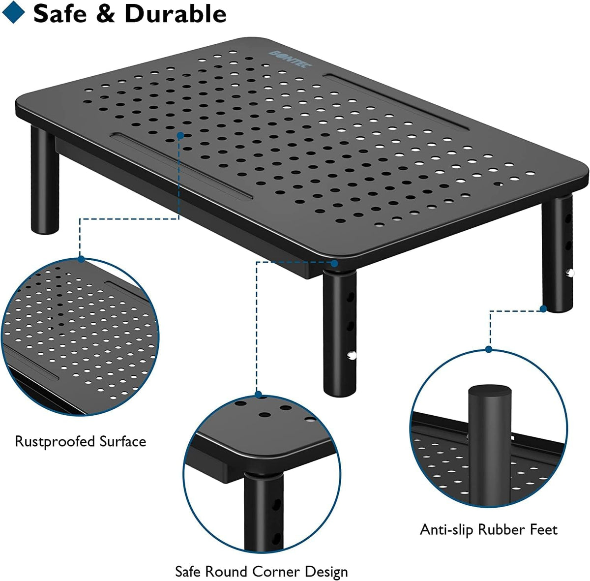 BONTEC Paquete de 4 soportes elevadores ajustables para monitor con cajón, soporta 44 libras