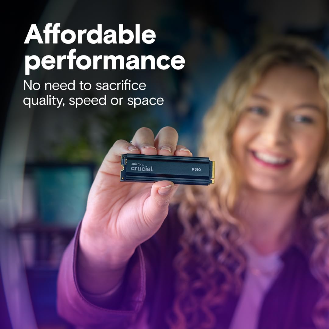 Crucial P510 PCIe Gen5 NVMe 1TB SSD con disipador de calor, hasta 1...