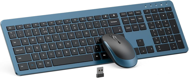 Combo de teclado y mouse inalámbricos, tamaño completo, delgado, in...