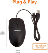 Amazon Basics Ratón de computadora USB con cable de 3 botones, colo...