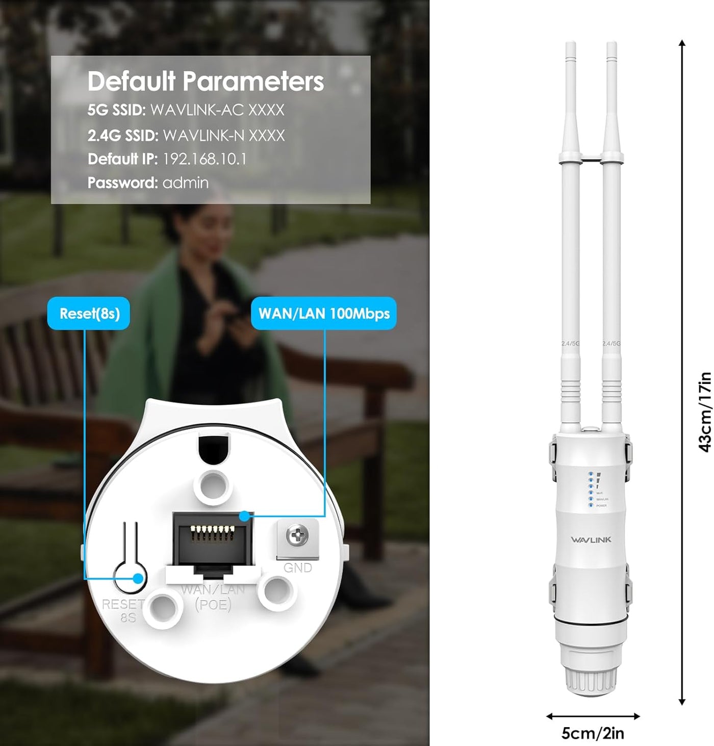 WAVLINK AC1200 Extensor WiFi de largo alcance para exteriores\/punt...