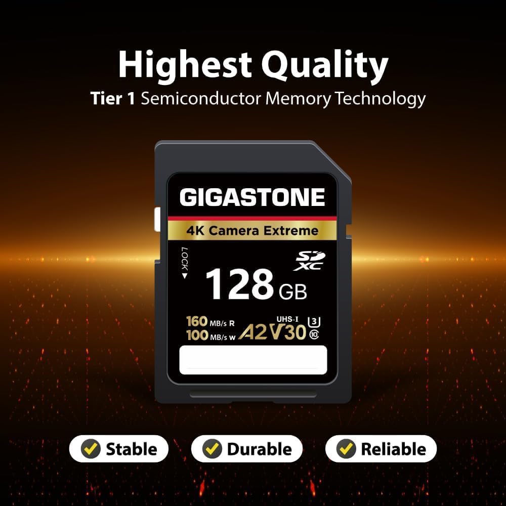 [Recuperación de datos gratuita de 5 años] Tarjeta SD GIGASTONE de 128 GB, paquete de 2 unidades, cámara 4K extrema, UHS-I A2 V30 U3 C10 SDXC de alta velocidad, velocidad de hasta 170 MB/s, compatible