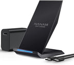 NANAMI Cargador inalámbrico rápido con cargador de teléfono USB, soporte de carga certificado Qi con adaptador QC3.0 7.5W compatible con iPhone 15/14/13/12/11, 10W para Samsung Galaxy