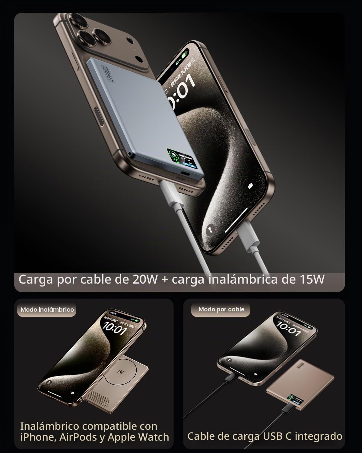 [Paquete de 2] Cargador portátil magnético para iPhone, 0.3 pulgada...