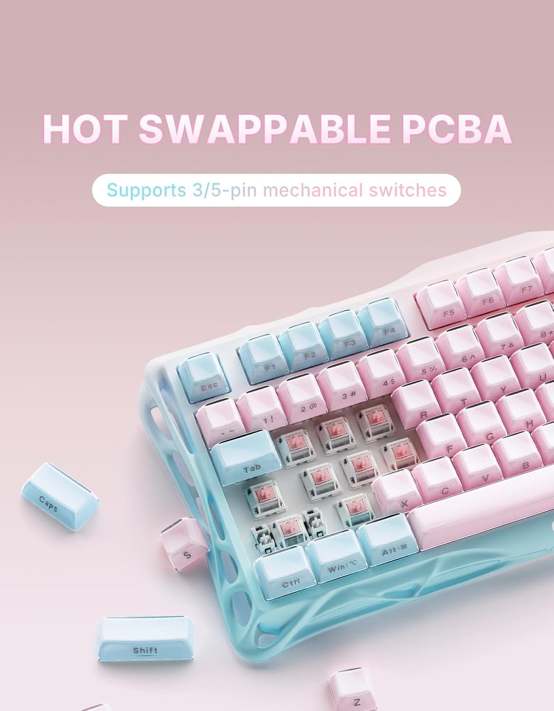 GravaStar Mercury K1 Lite - Teclado para juegos 75%, teclado inalám...