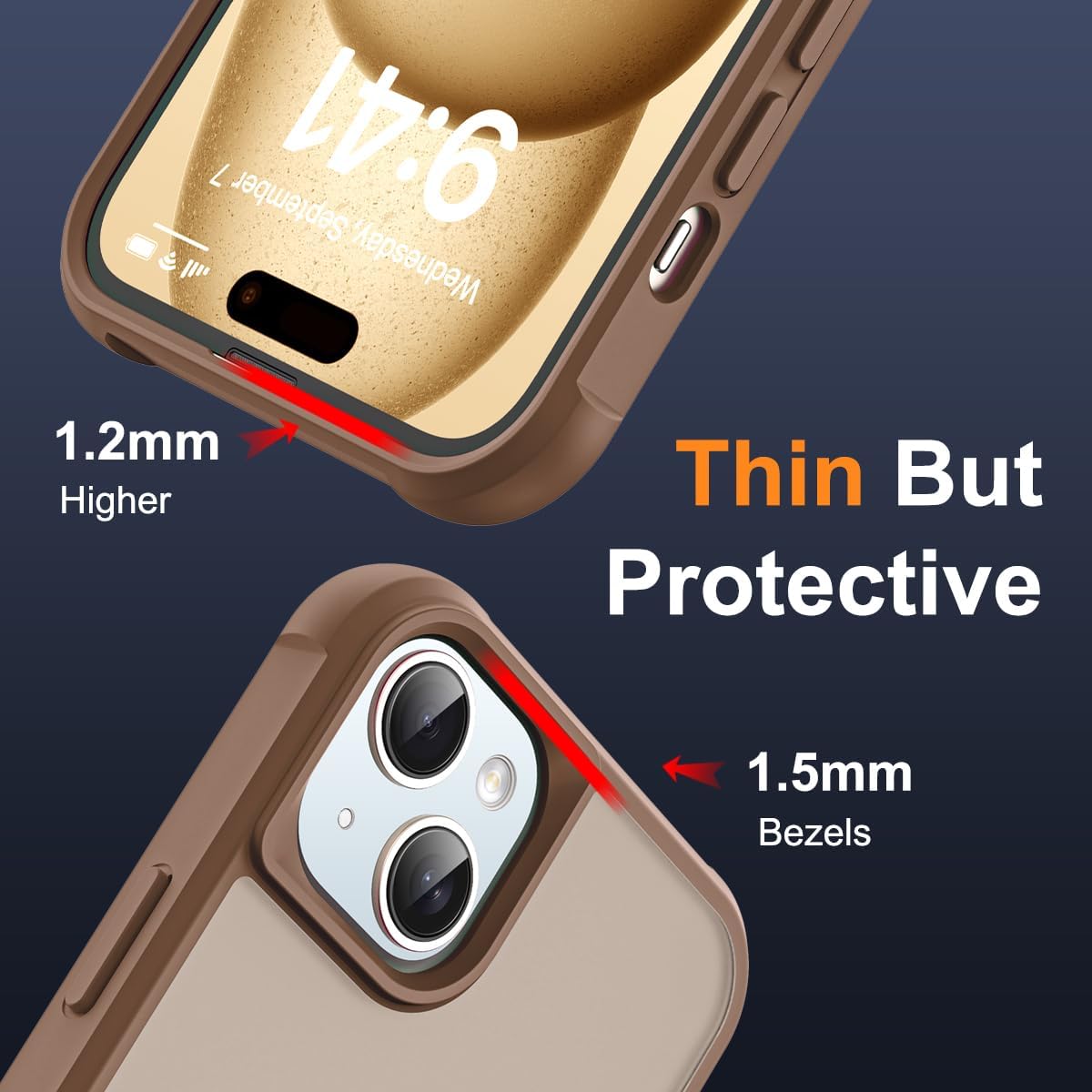 SKYLMW Compatible con iPhone 15 Funda con Soporte Magnético Invisible de Anillo O Funda Translúcida de Grado Militar para iPhone 15 6.1" [Compatible con Mag-Safe][Gran Sensación de Agarre], Marrón