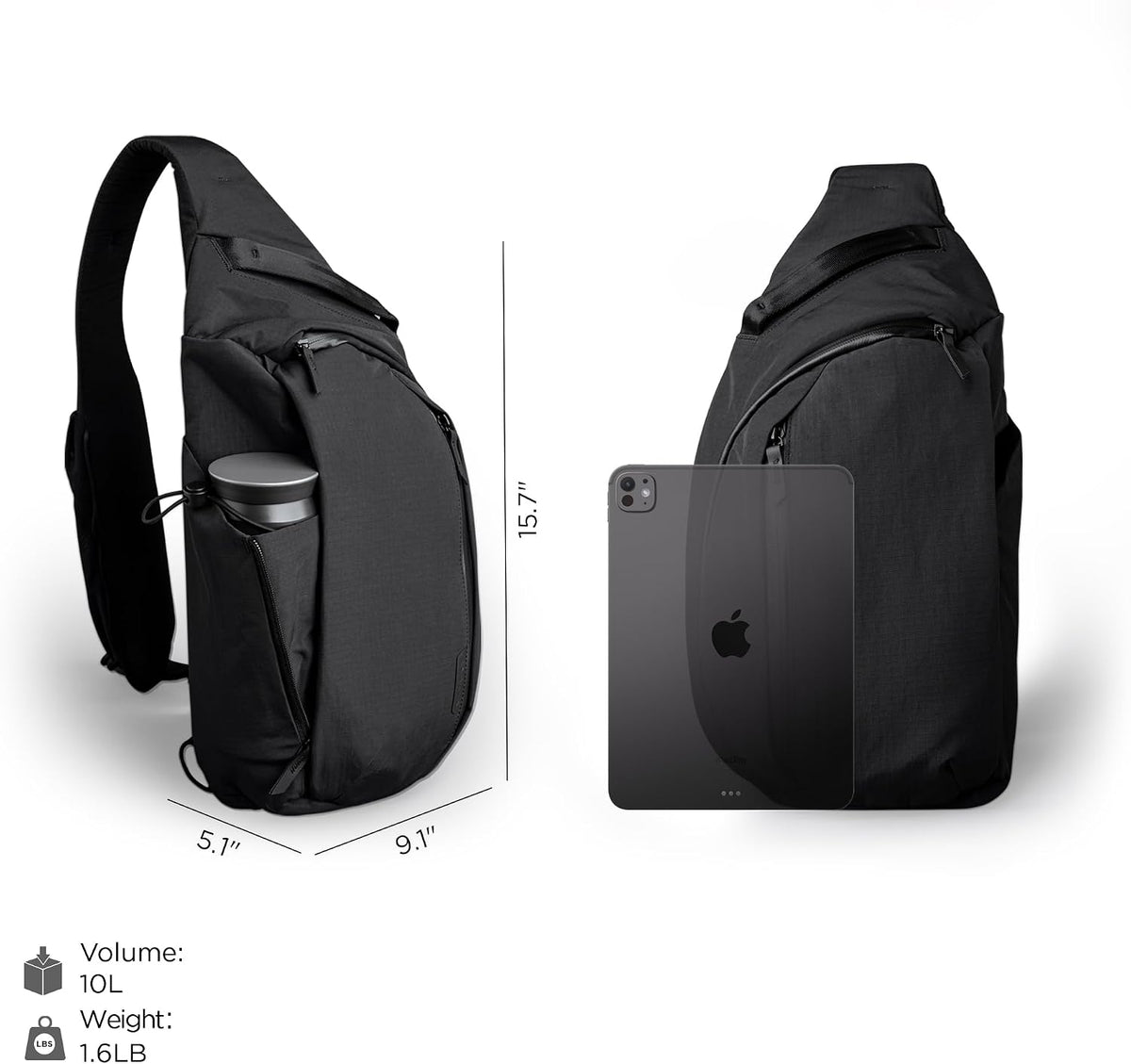 ALPAKA Metro - Bolsa cruzada y con cremallera – 7.5 L para hombre, mochila bandolera – Se adapta a tablet de 11 pulgadas con cremallera YKK – Bloqueo RFID pequeño dinero y cartera con cremallera para