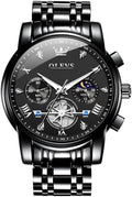 OLEVS Relojes para hombre de lujo de acero inoxidable grande analógico cuarzo impermeable