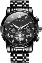 OLEVS Relojes para hombre de lujo de acero inoxidable grande analógico cuarzo impermeable
