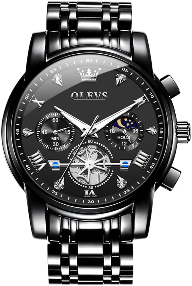 OLEVS Relojes para hombre de lujo de acero inoxidable grande analógico cuarzo impermeable