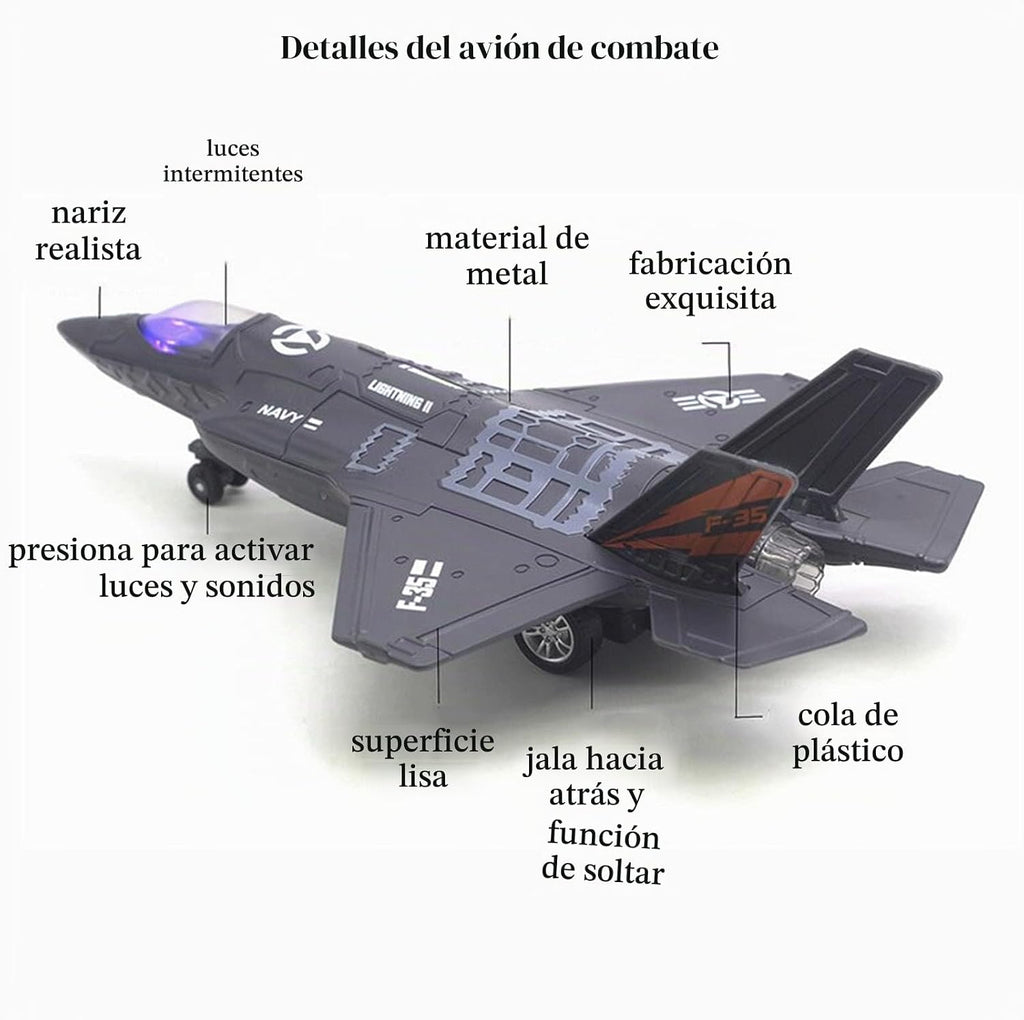 Avión de Combate a Escala Militar F-35 Modelo de Avión del Ejército Fuerza Aérea de Metal Fundido con Retroceso Avión de Ataque y Bombardeo con Luces y Sonidos para Niños o Colección