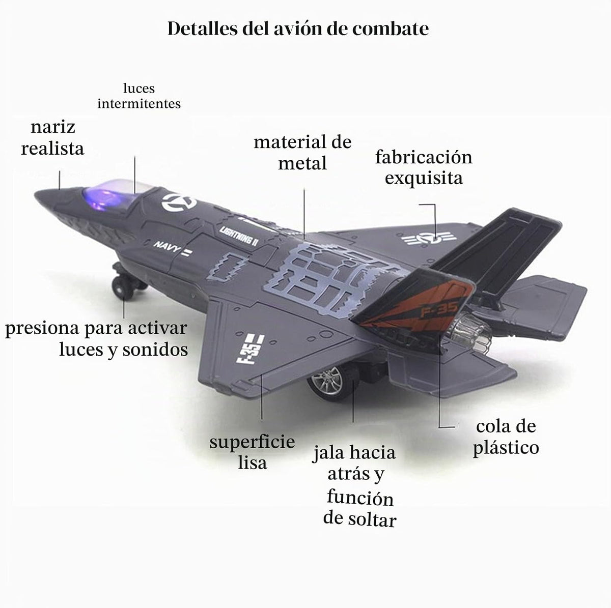 Avión de Combate a Escala Militar F-35 Modelo de Avión del Ejército Fuerza Aérea de Metal Fundido con Retroceso Avión de Ataque y Bombardeo con Luces y Sonidos para Niños o Colección
