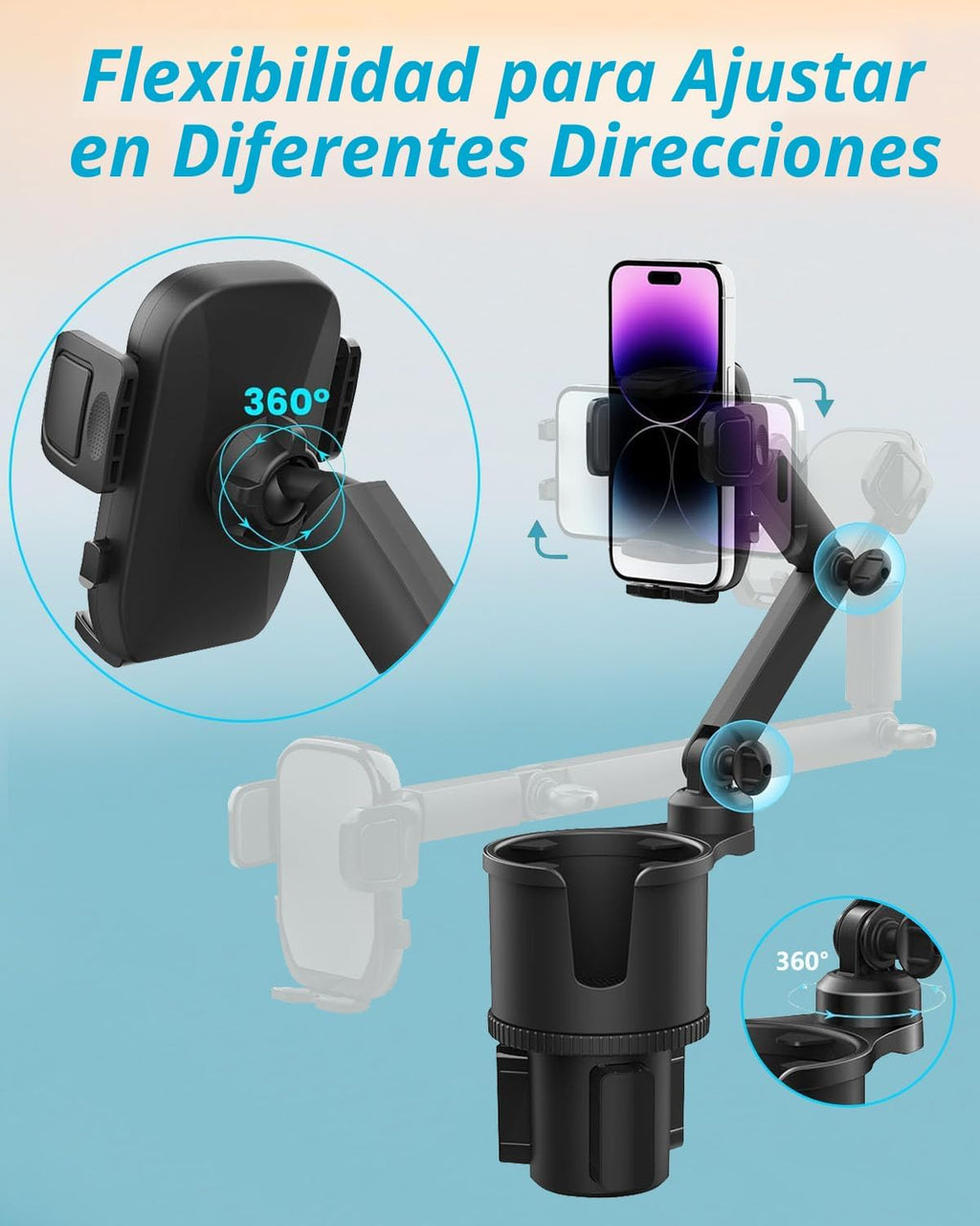 Soporte de teléfono de taza 2 en 1 para automóvil, soporte de