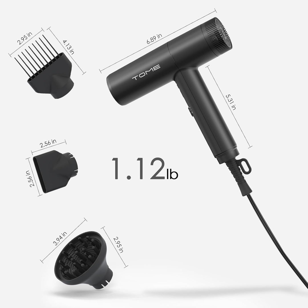 TOME Secador de pelo de 1875 W, motor de alta velocidad, sin escobi...