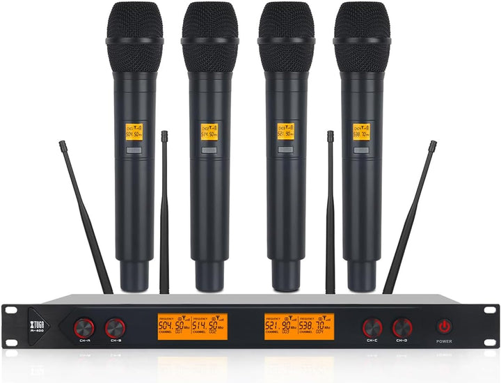 XTUGA Sistema de micrófono inalámbrico UHF de 4 canales A400, rango...