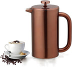 Cafetera de 8 tazas, con prensa de café francesa, 34 onzas, acero inoxidable, resistente, tetera con desatascador de acero inoxidable, Vajilla, Cobre