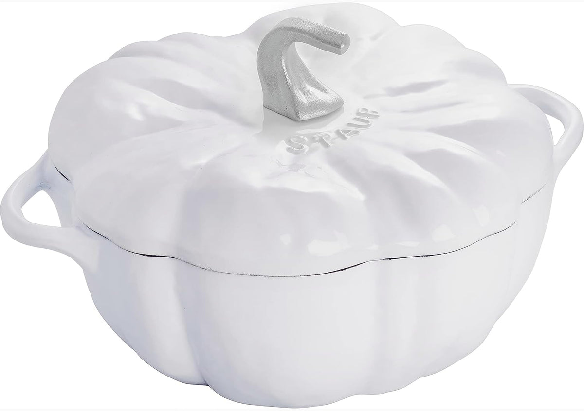STAUB - Olla holandesa de hierro fundido de 3.2 litros, cocotte de calabaza con pomo de acero inoxidable, fabricada en Francia, sirve para 3-4 personas, color blanco