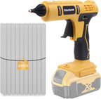 Pistola de pegamento caliente inalámbrica para batería DeWalt de iones de litio de 20 V con 20 barras de pegamento de 0.43 pulgadas y boquilla de cobre aislada, kit de tamaño completo (solo